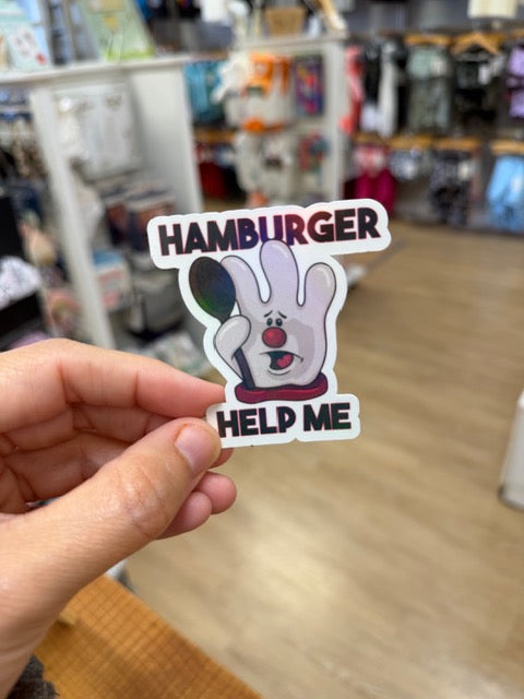 Hamburger Help Me - Holographic Water Resistant Sticker