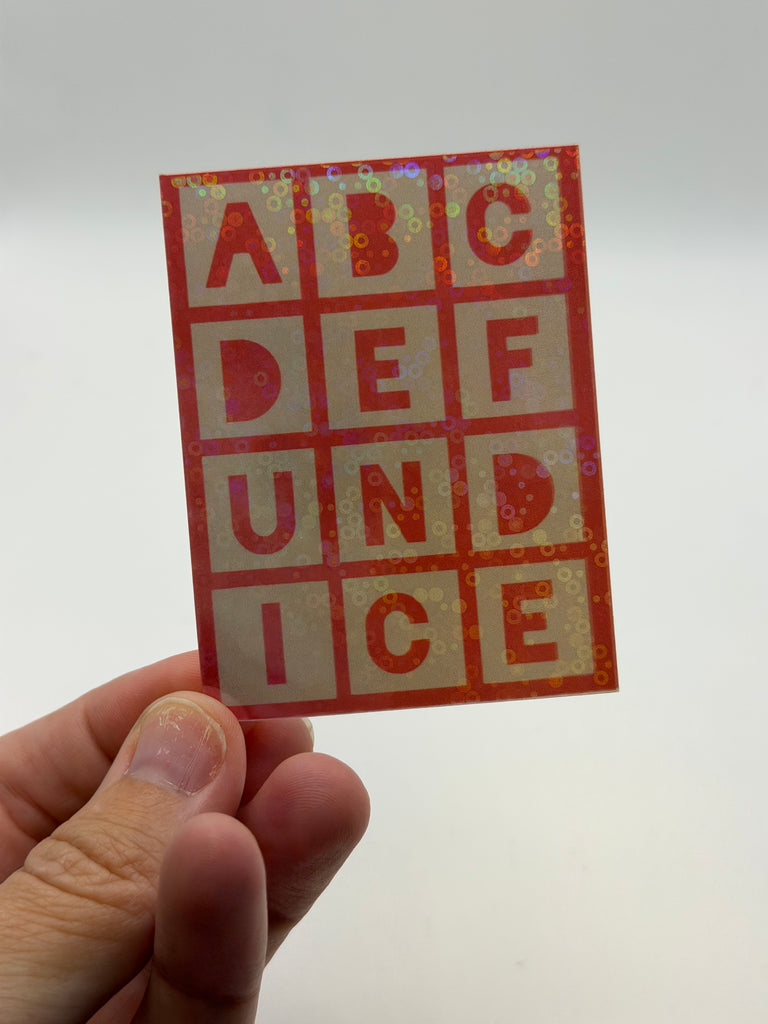 Defund ICE - Holographic Water Resistant Sticker (ABC Block Grid)