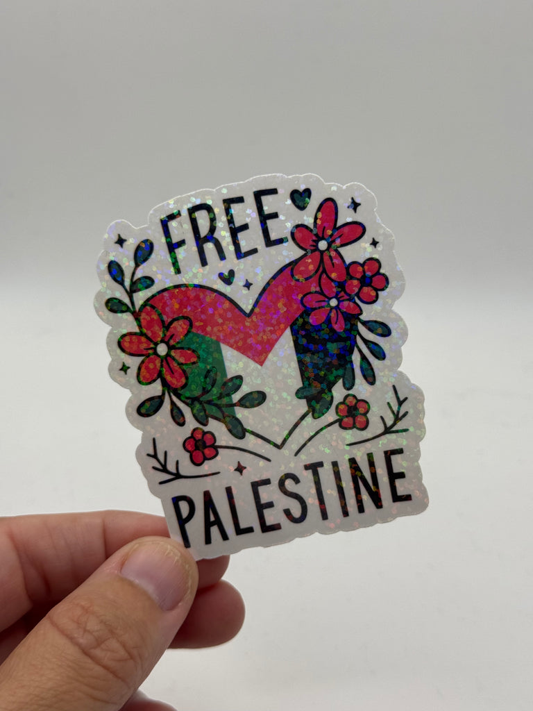 Free Palestine - Heart and Flowers Solidarity Sticker