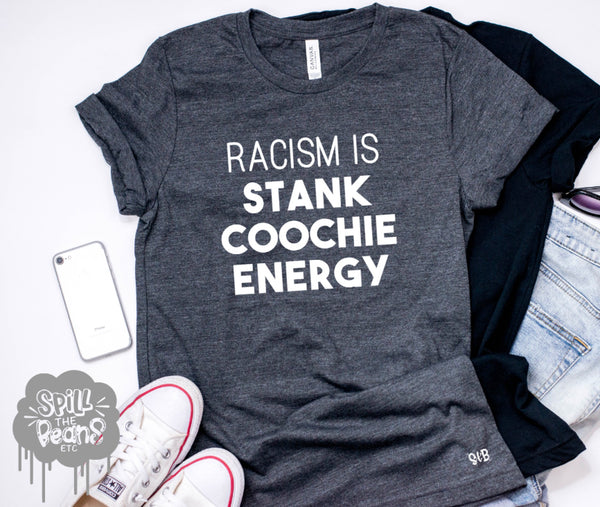 Racism is Little Dick Energy or Stank Coochie Energy Large Design Adult Tee or Tank