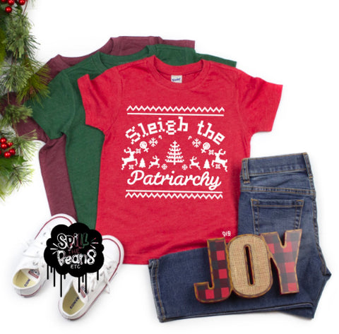 Sleigh the Patriarchy Ugly Christmas Sweater Kid's Tee or Bodysuit