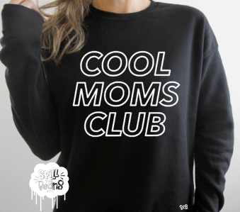 Cool Moms Club (outlined words) Fleece crewneck pullover