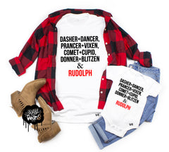 Reindeer Name List Christmas Tee Adult Shirt