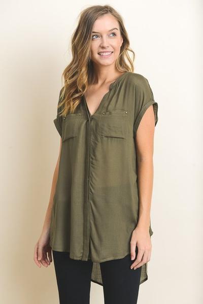Extra Long Dolman Shirt With Front Pockets