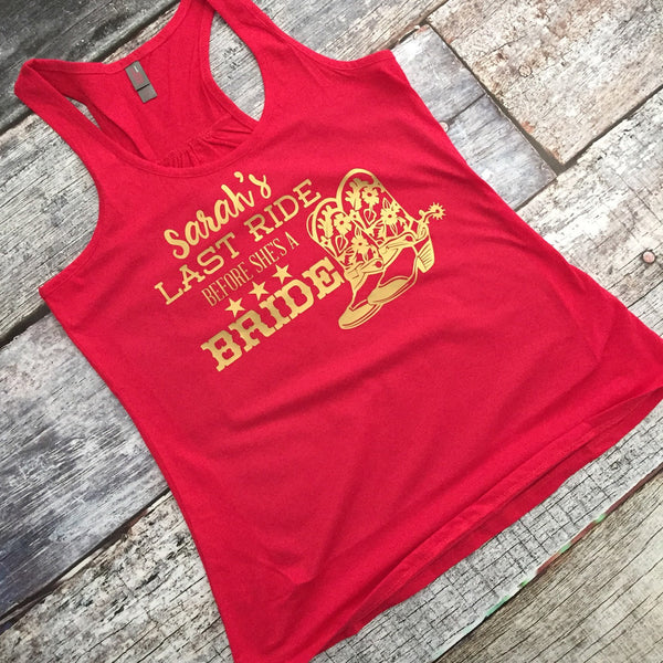 Last Ride Before She's a Bride Bachelorette Party Tank or Tee