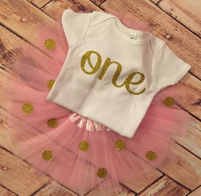 One Pink and Gold 1st Birthday Glitter Outfit