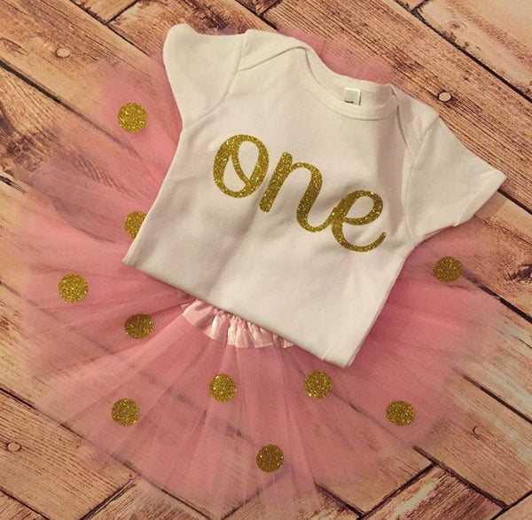 One Pink and Gold 1st Birthday Glitter Outfit