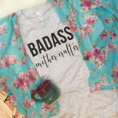 Womens V-Neck "Badass Mother Crafter" Tee for the Crafty Mama