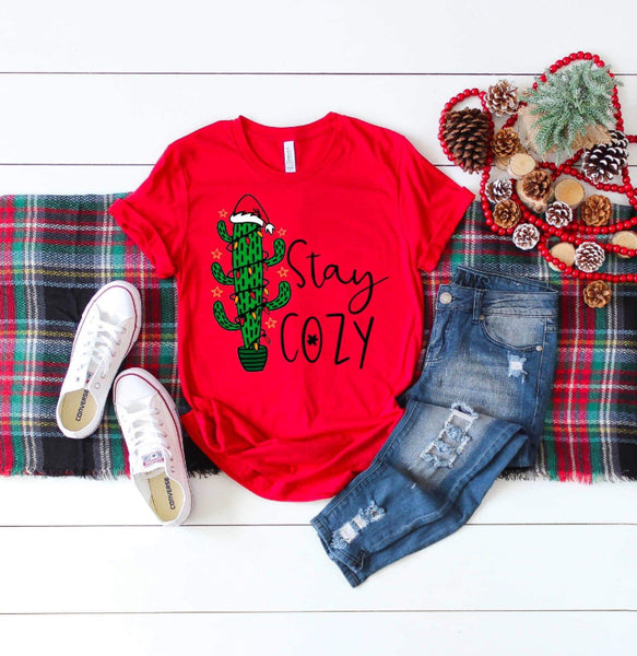 Stay Cozy Cactus Christmas Holiday Adult Shirt