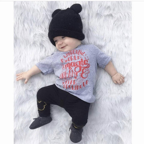 A Wonderful World of Magic, Dreams and Never Growing Up Walt Disney Quote Kids Tee or Bodysuit