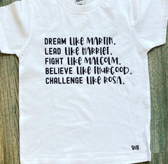 Dream, lead, fight, believe, challenge KIDS tee