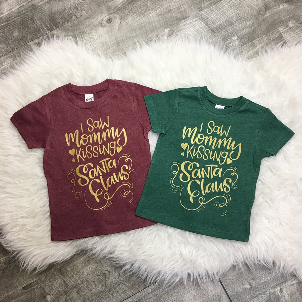 I Saw Mommy Kissing Santa Claus GOLD or RED print Christmas Toddler Tee